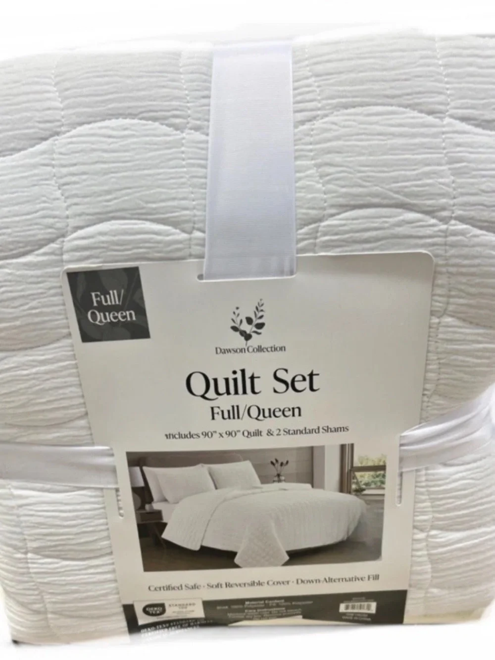 Dawson Collection Soft White Reversible Down Alternative Fill Quilt Set